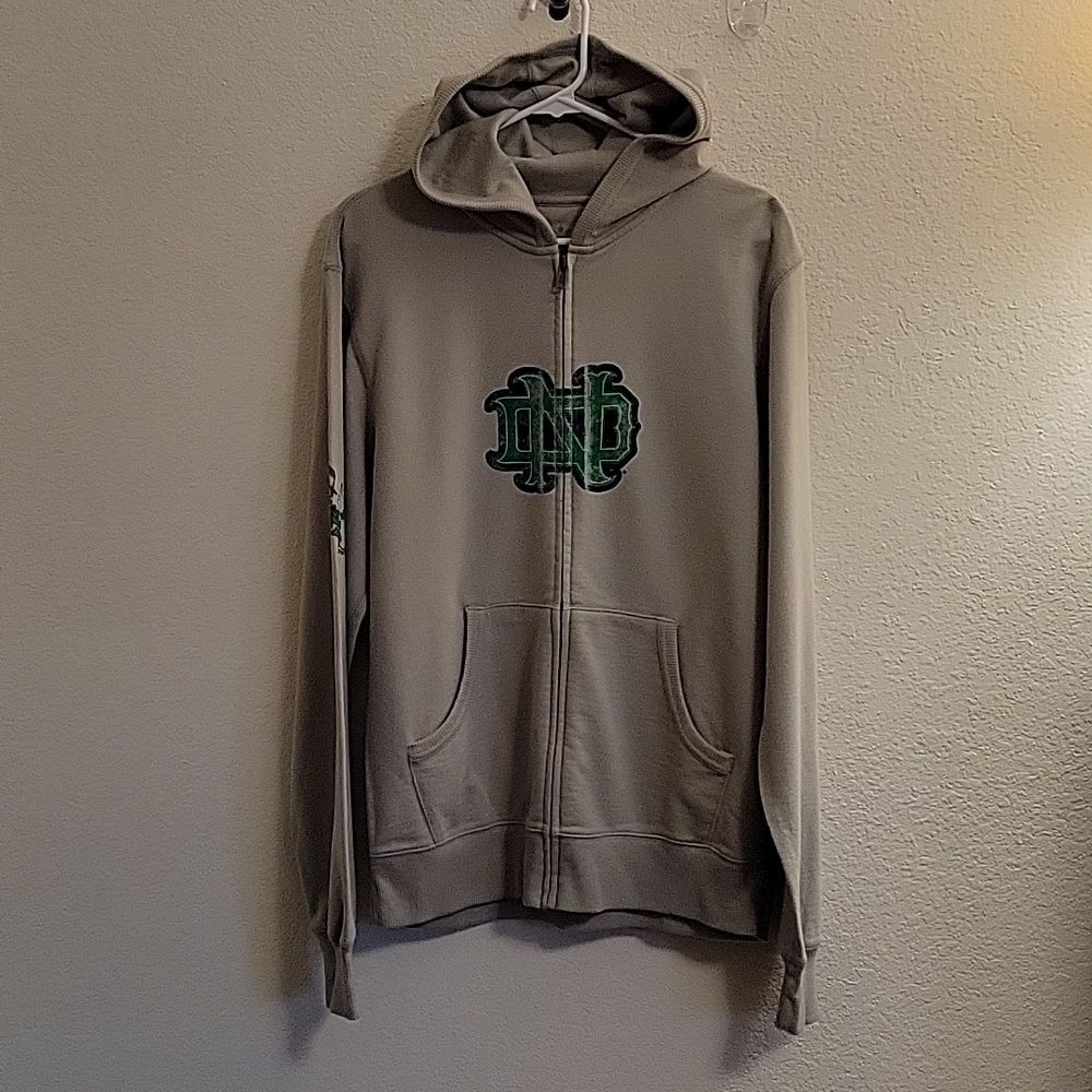 Adidas Norte Dame Fighting Irish Full-zip Hooded Sweatshirt- Gray - Medium